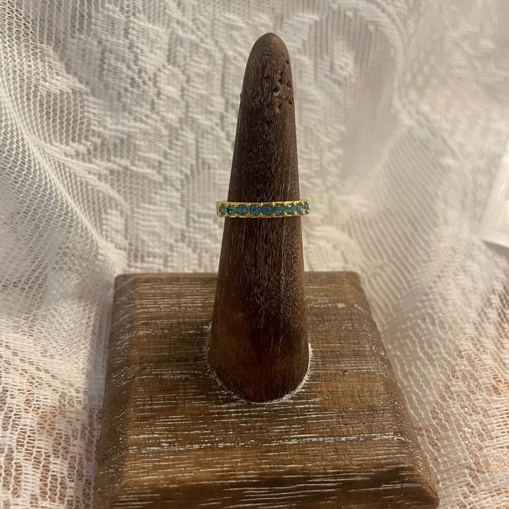 Teal Crystal Eternity Ring Stackable Sparkle - image 2